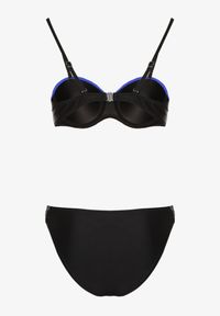 Renee - Niebiesko-Czarne Bikini z Metaliczną Nicią Usztywniany Biustonosz i Figi Mitelle. Kolor: niebieski. Wzór: aplikacja
