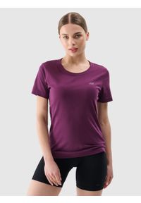 4f - 4F T-shirt regular gładki damski - fioletowy S. Okazja: na co dzień. Kolor: fioletowy. Materiał: dzianina, bawełna, jersey. Długość rękawa: krótki rękaw. Długość: krótkie. Wzór: gładki. Sezon: lato. Styl: klasyczny, sportowy, casual