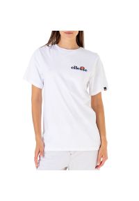 Koszulka Ellesse Kittin SGK13290908 - biała. Kolor: biały. Materiał: bawełna, materiał. Długość rękawa: krótki rękaw. Długość: krótkie. Wzór: aplikacja