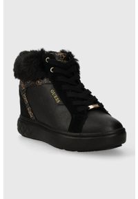 Guess sneakersy ROXANA kolor czarny FL8ROX FAL12. Nosek buta: okrągły. Kolor: czarny. Materiał: guma. Obcas: na koturnie #5
