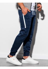 Ombre Clothing - Spodnie męskie dresowe joggery P919 - granatowe - XXL. Kolor: niebieski. Materiał: dresówka. Wzór: nadruk