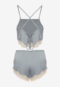 Renee - Miętowy Komplet Piżamowy Krótki Wiązany Top na Ramiączkach Szorty z Gumką w Talii Tiseria. Kolekcja: plus size. Kolor: miętowy. Materiał: materiał. Długość: krótkie #4
