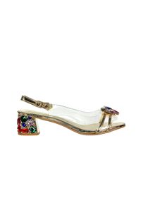 Sandały Laura Vita Mily 01 Or 202053, Złoty, Skóra naturalna - 36. Zapięcie: sprzączka. Kolor: złoty. Materiał: skóra. Wzór: aplikacja. Obcas: na obcasie. Styl: elegancki. Wysokość obcasa: średni #1