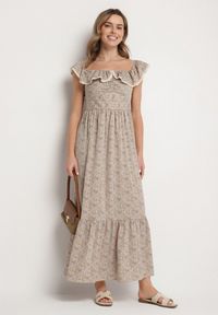 Born2be - Zielona Sukienka Ozdobiona Falbankami Folirae. Okazja: na spacer, na co dzień. Typ kołnierza: kołnierz z falbankami. Kolor: zielony. Wzór: aplikacja. Sezon: lato. Typ sukienki: sportowe. Styl: casual, sportowy #7