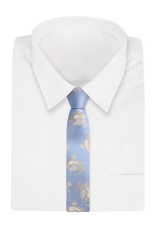 Niebiesko-Beżowy Szeroki Krawat -Angelo di Monti- 7 cm, Męski, Wzór Paisley, Łezki. Kolor: niebieski, beżowy, brązowy, wielokolorowy. Wzór: paisley. Styl: wizytowy, elegancki