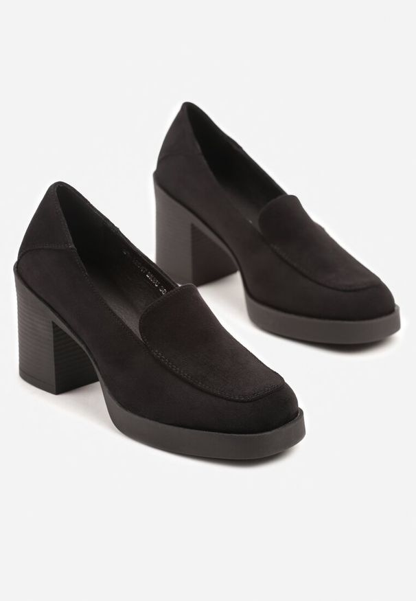 Born2be - Czarne Eleganckie Półbuty na Słupku ze Skórzaną Wkładką Adivanas. Okazja: na co dzień. Kolor: czarny. Materiał: skóra. Obcas: na słupku. Styl: elegancki. Wysokość obcasa: średni