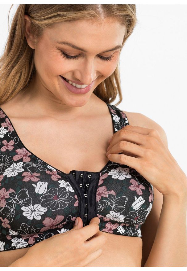 bonprix - Biustonosz z zapięciem z przodu, bez fiszbinów (2 szt.), z bawełny. Kolor: czarny. Materiał: bawełna