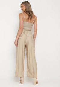 Born2be - Beżowy Kombinezon na Cienkich Ramiączkach z Kieszeniami Zindia. Kolor: beżowy. Długość rękawa: na ramiączkach #3