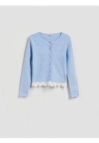Reserved - Kardigan z koronką - jasnoniebieski. Kolor: niebieski. Materiał: koronka. Wzór: koronka #1