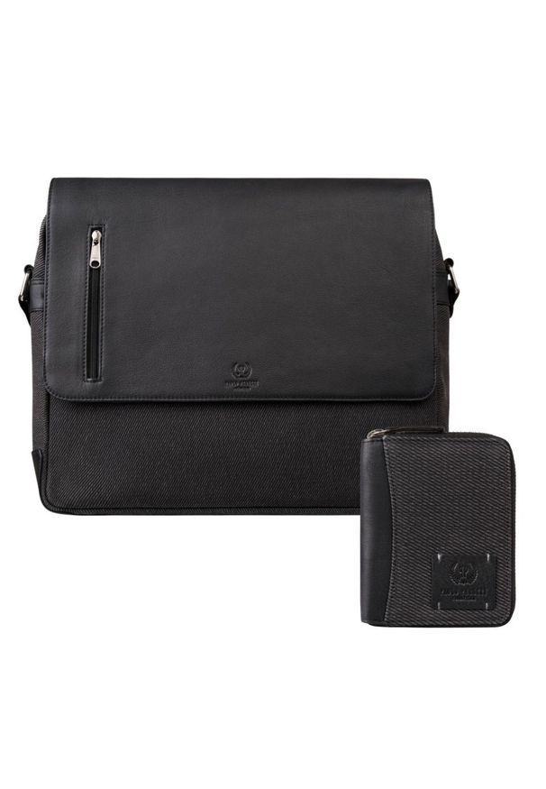 PAOLO PERUZZI - Portfel męski skórzany pionowy AY-06-BL i torba męska na laptopa AY-02-BL zestaw ZUP-140. Materiał: skóra
