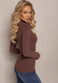 Renee - Brązowy Sweter Golf z Ozdobnym Przeszyciem Dayshawn. Okazja: na co dzień. Typ kołnierza: golf. Kolor: brązowy. Materiał: jeans. Długość rękawa: długi rękaw. Długość: długie. Wzór: aplikacja. Styl: elegancki, casual