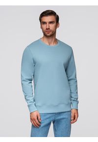 Ombre Clothing - Bluza męska dresowa BASIC z okrągłym dekoltem - niebieska V7 - Rozmiar: XXL. Kolor: niebieski. Materiał: dresówka