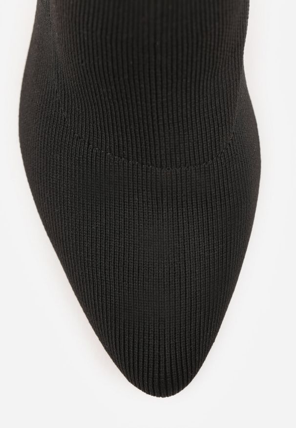 Born2be - Czarne Botki Vices na Geometrycznym Obcasie ze Skarpetową Cholewką Falacea. Okazja: na co dzień. Kolor: czarny. Materiał: jeans. Szerokość cholewki: normalna. Wzór: geometria. Obcas: na obcasie. Styl: casual. Wysokość obcasa: średni