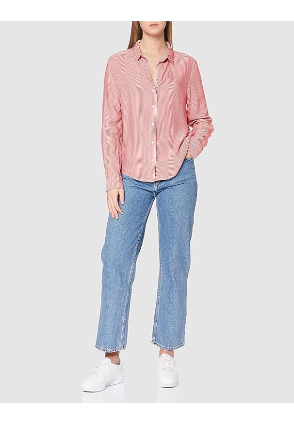 Wrangler - WRANGLER BLOUSE DAMSKA KOSZULA Z DŁUGIM RĘKAWEM PASKI FLAME RED W5Z2TIR06. Długość rękawa: długi rękaw. Długość: długie. Wzór: paski