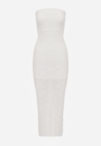 Renee - Biała Koktajlowa Sukienka Bandeau z Bawełnianej Koronki z Rozcięciem na Nogę Manore. Typ kołnierza: dekolt w łódkę. Kolor: biały. Materiał: bawełna, koronka. Długość rękawa: bez ramiączek. Wzór: koronka. Sezon: lato. Typ sukienki: dopasowane. Styl: wizytowy #5