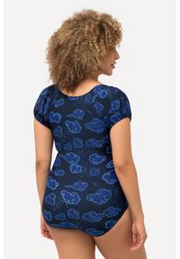 ULLA POPKEN - Damski Strój kąpielowy chmury miękkie miseczki bufiaste rękawy. Kolekcja: plus size. Kolor: niebieski. Materiał: elastan, poliamid, materiał