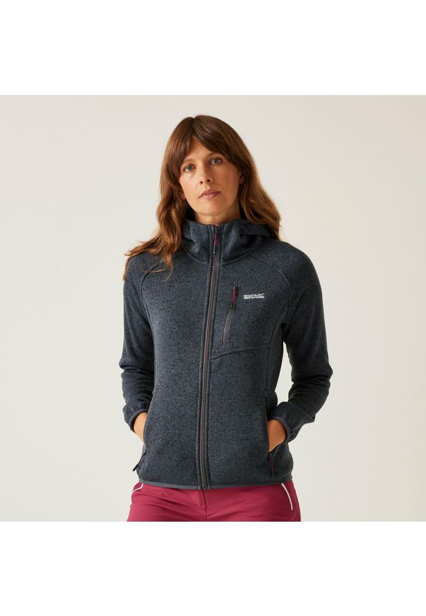 Regatta - Damski polar z kapturem Newhill na zamek błyskawiczny. Typ kołnierza: kaptur. Kolor: szary. Materiał: polar. Sport: turystyka piesza