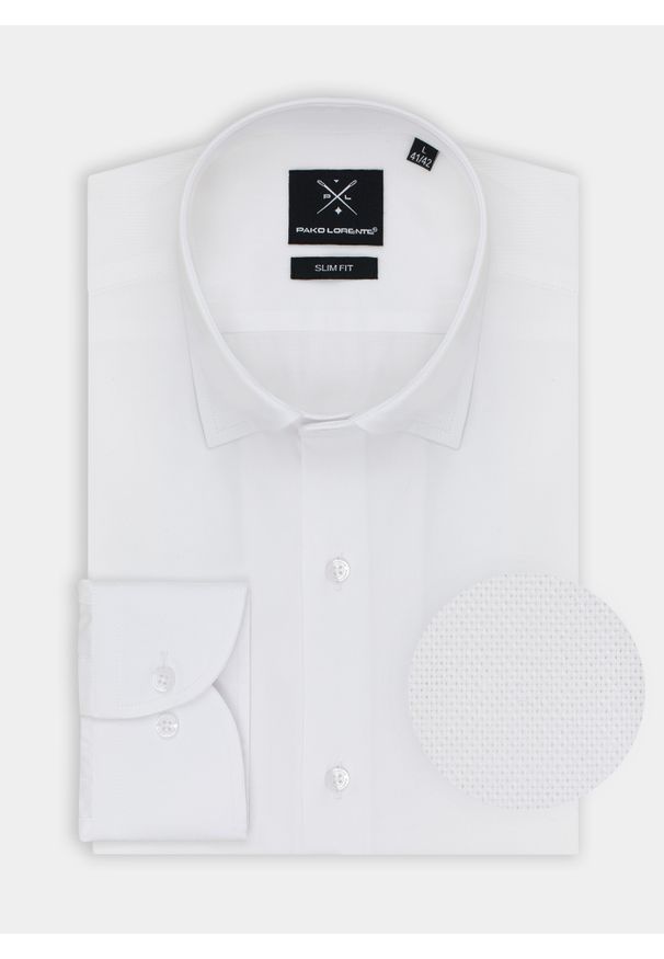 Pako Lorente - PAKO LORENTE – Koszula męska w kolorze białym P000B-1X-051-B-S. Typ kołnierza: kołnierzyk włoski. Kolor: biały. Materiał: bawełna. Długość rękawa: długi rękaw. Długość: długie. Wzór: gładki. Styl: elegancki