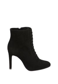 Venezia - BOTKI NA SZPILCE 3520 012 BLACK. Materiał: skóra, syntetyk, zamsz. Szerokość cholewki: normalna. Obcas: na szpilce. Wysokość obcasa: średni #1