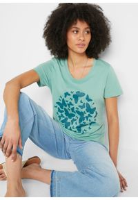bonprix - T-shirt. Kolor: zielony. Długość rękawa: krótki rękaw. Długość: krótkie. Wzór: nadruk #1