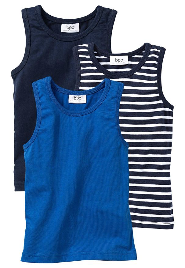 bonprix - Podkoszulki z miękkiej bawełny organicznej (3 szt.). Kolor: niebieski. Materiał: bawełna. Wzór: gładki, paski
