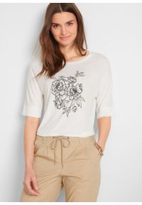 Shirt "nietoperz", rękawy do łokcia bonprix biały w roślinny wzór. Kolor: biały #4