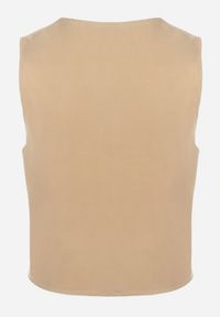 Born2be - Beżowa Welurowa Kamizelka z Ozdobnymi Haftami i Koralikami Hillse. Kolor: beżowy. Materiał: welur. Wzór: haft #2