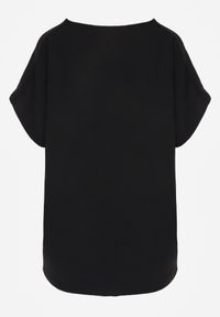 Born2be - Czarna Bluzka z Bawełną o Nietoperzowym Kroju z Guzikami Mistwin. Okazja: do pracy, na co dzień. Kolor: czarny. Materiał: bawełna. Styl: klasyczny, casual #2