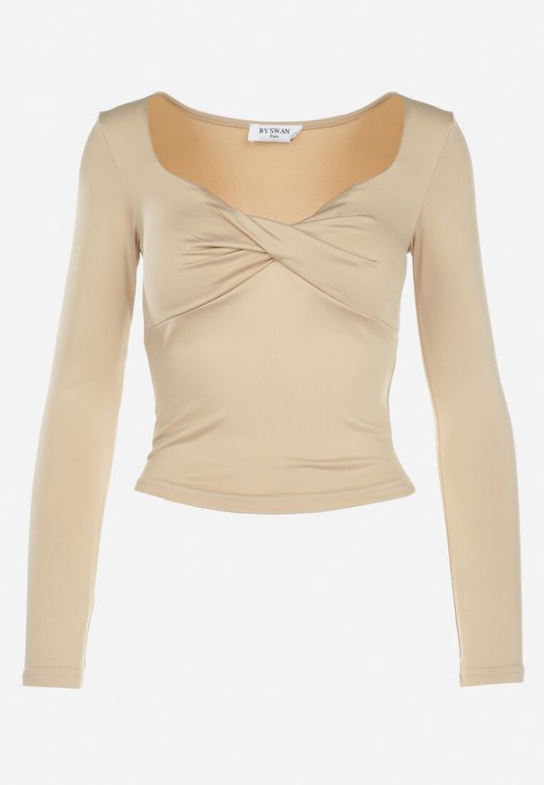 Born2be - Beżowa Bluzka Naesochis. Kolor: beżowy. Materiał: dzianina, skóra, wiskoza. Długość: długie. Wzór: jednolity