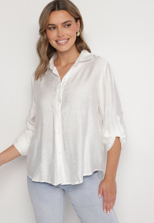 Born2be - Biała Koszula Oversize z Rękawami z Możliwością Podpięcia Sorria. Okazja: na co dzień. Kolor: biały. Materiał: jeans. Długość rękawa: długi rękaw. Długość: długie. Styl: klasyczny, elegancki, casual