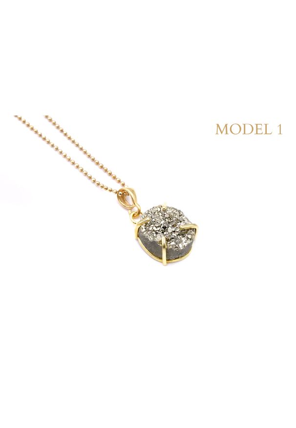 Brazi Druse Jewelry - Naszyjnik Piryt Surowy Mini srebro 925. Materiał: srebrne. Kamień szlachetny: kryształ