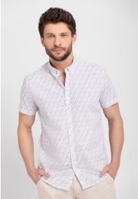 Volcano - Bawełniana koszula z wzorem, Slim Fit, C-AMUR. Okazja: na co dzień, na spotkanie biznesowe. Typ kołnierza: button down. Materiał: bawełna. Długość rękawa: krótki rękaw. Długość: krótkie. Styl: biznesowy, klasyczny, casual #1