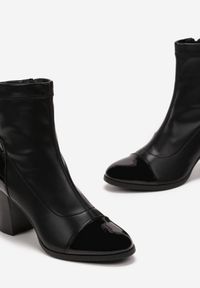 Born2be - Czarne Botki Margela. Wysokość cholewki: za kostkę. Zapięcie: zamek. Kolor: czarny. Materiał: lakier, skóra ekologiczna. Szerokość cholewki: normalna. Obcas: na obcasie. Wysokość obcasa: średni #4