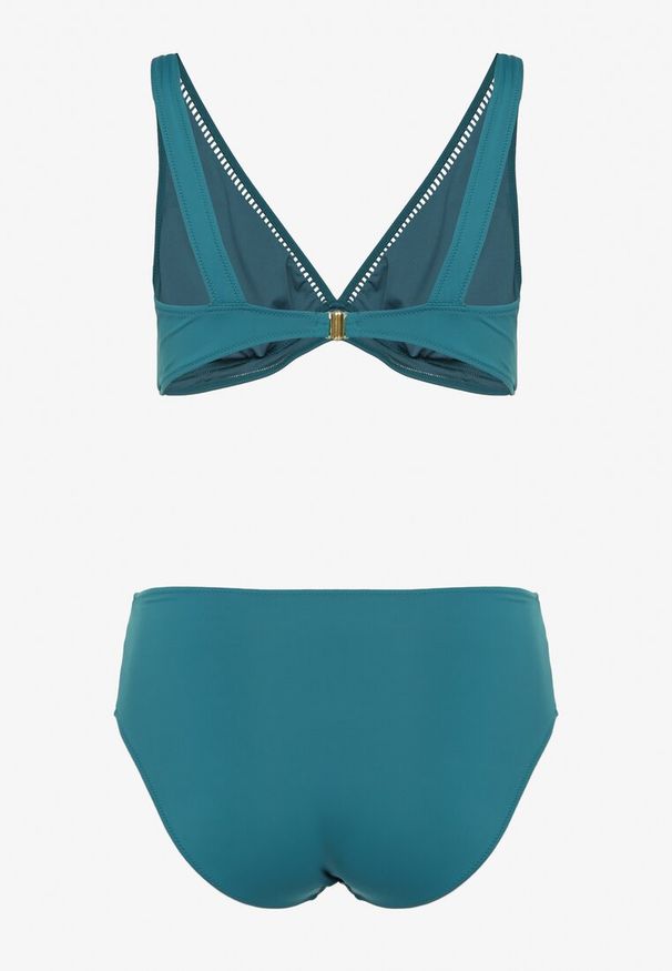 Born2be - Ciemnozielone Bikini Biustonosz i Majtki Typu Figi z Ażurowym Wzorem Lunella. Kolor: zielony. Wzór: ażurowy