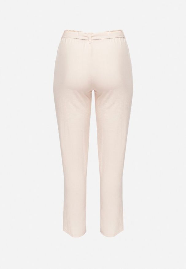 Born2be - Jasnobeżowe Spodnie Regular Wiązane w Pasie w stylu Paperbag Tamburia. Stan: podwyższony. Kolor: beżowy. Materiał: tkanina, materiał. Sezon: lato