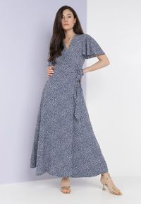 Born2be - Granatowa Sukienka Theminophe. Okazja: na co dzień. Kolor: niebieski. Materiał: wiskoza, tkanina, materiał. Wzór: kropki. Typ sukienki: proste, kopertowe, rozkloszowane. Styl: casual. Długość: maxi #5