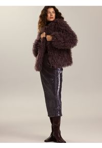 Reserved - Spódnica midi z cekinami - ciemnofioletowy. Kolor: fioletowy. Materiał: tkanina #1