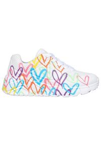 skechers - Buty do chodzenia dla dzieci Skechers Uno Lite Spread The Love. Zapięcie: sznurówki. Kolor: biały. Materiał: materiał, syntetyk, tkanina. Szerokość cholewki: normalna. Sport: turystyka piesza