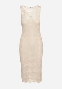 Born2be - Beżowa Sukienka Bodycon z Ażurowej Dzianiny z Halką w Komplecie Willowas. Okazja: na co dzień. Kolor: beżowy. Materiał: dzianina. Wzór: ażurowy. Typ sukienki: bodycon. Styl: elegancki, casual #7