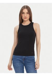 TOMMY HILFIGER - Tommy Hilfiger Top WW0WW38635 Czarny Slim Fit. Kolor: czarny. Materiał: wiskoza #1