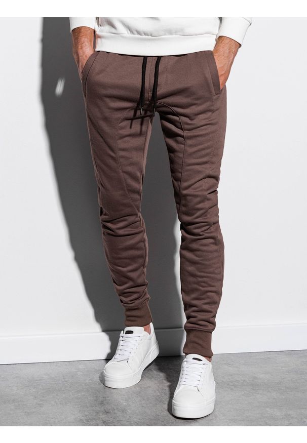 Ombre Clothing - Spodnie męskie dresowe - brązowe V12 P867 - XXL. Kolor: brązowy. Materiał: dresówka