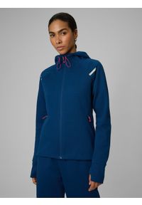 4f - 4F Bluza dresowa slim z kapturem damska - turkusowa L. Okazja: na co dzień. Typ kołnierza: kaptur. Kolor: turkusowy. Materiał: dresówka. Styl: casual #1