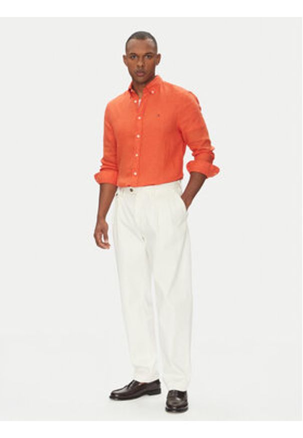 TOMMY HILFIGER - Tommy Hilfiger Koszula MW0MW34602 Pomarańczowy Regular Fit. Kolor: pomarańczowy. Materiał: len