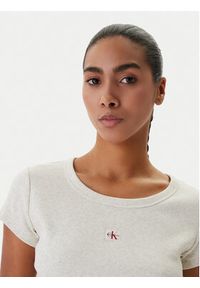 Calvin Klein Jeans T-Shirt LV047C200G Beżowy Slim Fit. Kolor: beżowy. Materiał: bawełna #3