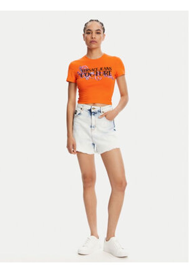 Versace Jeans Couture T-Shirt 78HAHC05 Pomarańczowy Slim Fit. Kolor: pomarańczowy. Materiał: bawełna