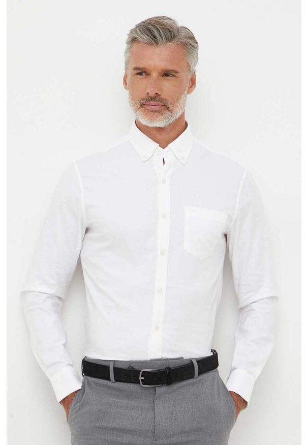 Michael Kors koszula męska kolor biały slim z kołnierzykiem button-down. Typ kołnierza: button down. Kolor: biały