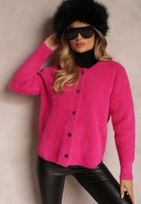 Renee - Fuksjowy Kardigan Wełniany Zapinany Ierules. Kolor: różowy. Materiał: wełna. Długość rękawa: długi rękaw. Długość: długie. Styl: klasyczny