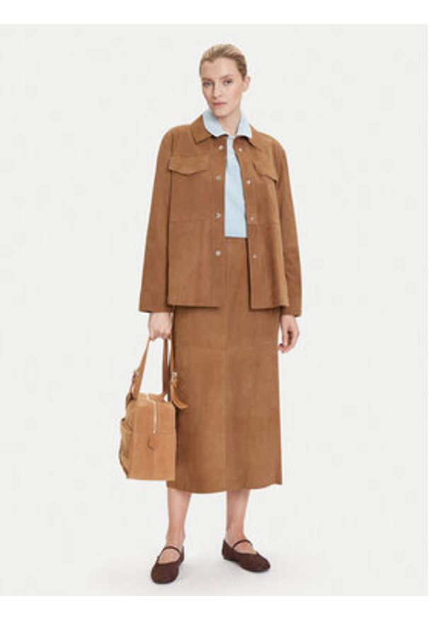 MAX&Co. Spódnica skórzana Guelfi 2526406011200 Brązowy Straight Fit. Kolor: brązowy. Materiał: skóra