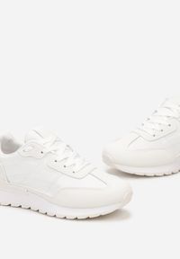 Renee - Białe Sznurowane Sneakersy z Materiałowymi Wstawkami Aneril. Kolor: biały. Materiał: materiał #4