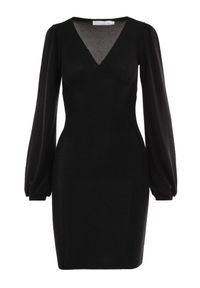Born2be - Czarna Sukienka Alcona. Typ kołnierza: dekolt w kształcie V. Kolor: czarny. Materiał: tkanina. Styl: wizytowy. Długość: mini #3